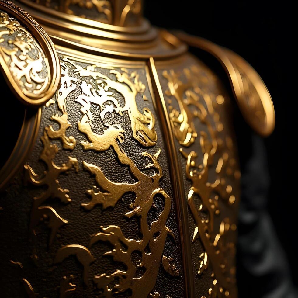 Intricate Gold Dragon Armor Detail Close-up Medieval Warrior Costume Design photo