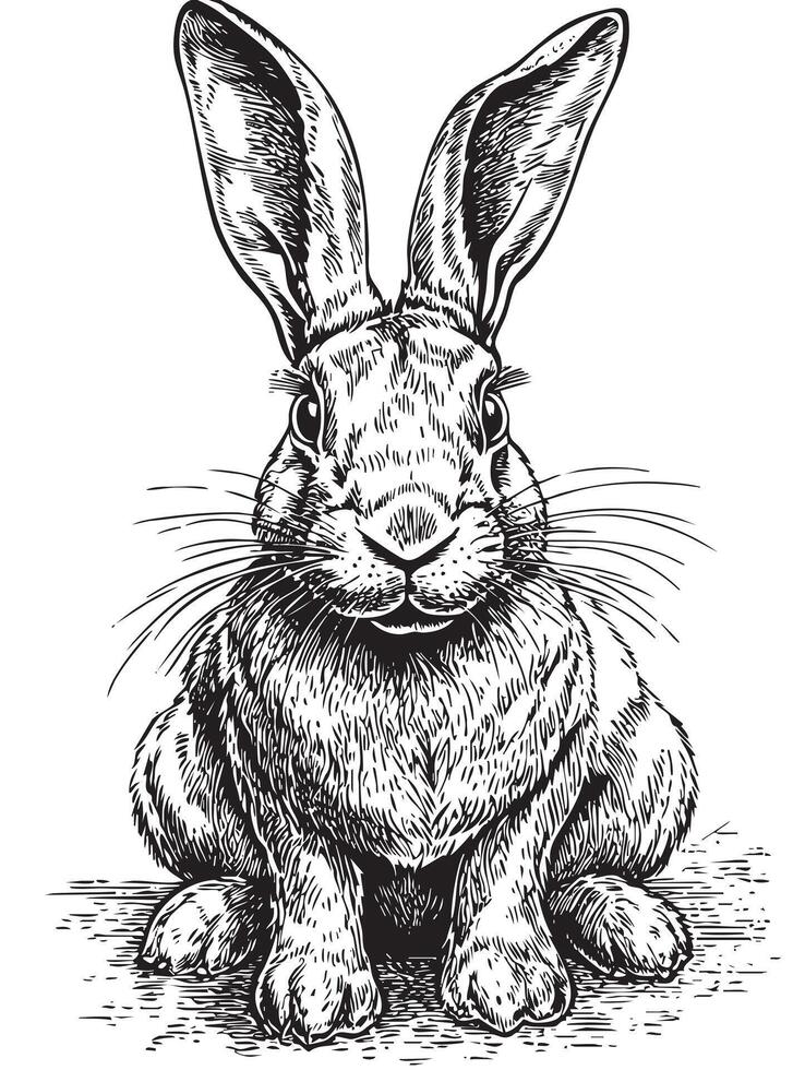 A black and white drawing of a rabbit vector