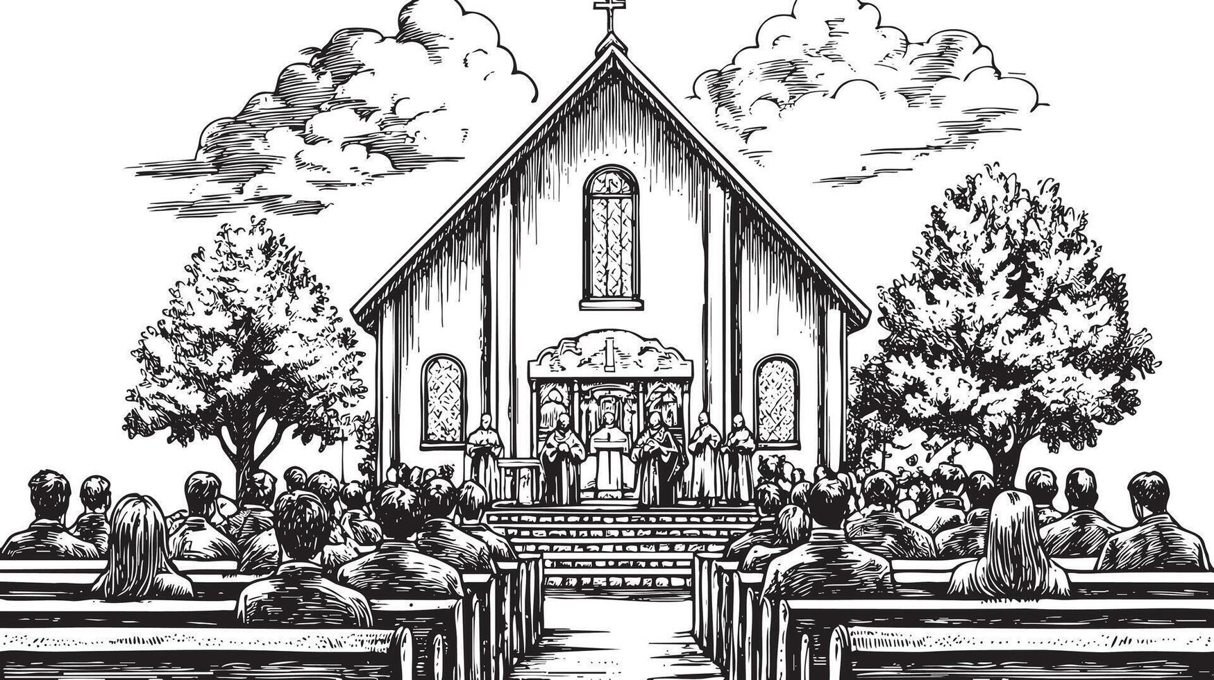 Church wedding ceremony illustration vector