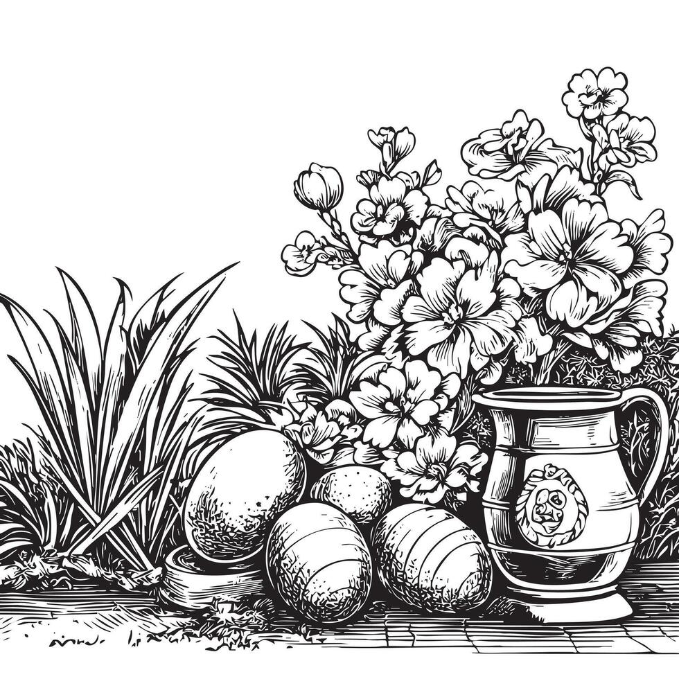 Easter flowers and eggs in a vase vector