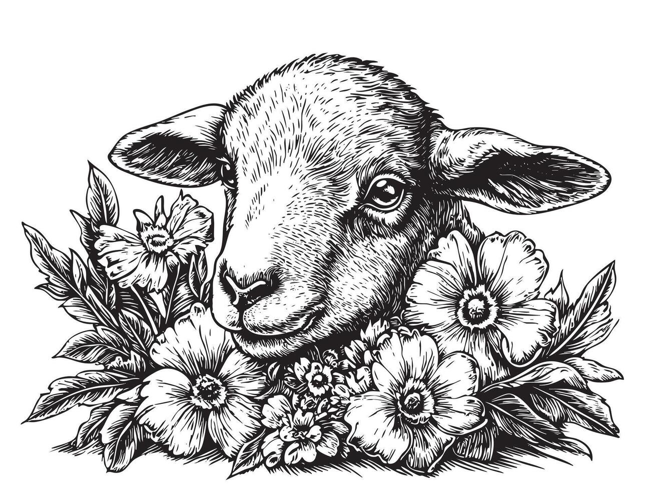 A sheep with flowers on a white background vector