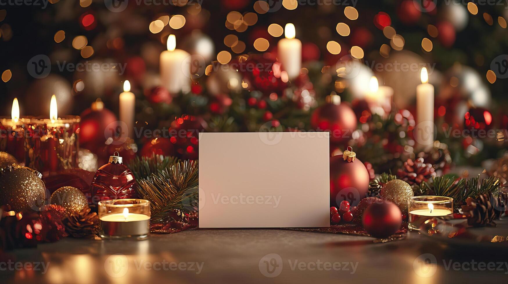 Blank Christmas dinner party card mockup, festive and elegant photo