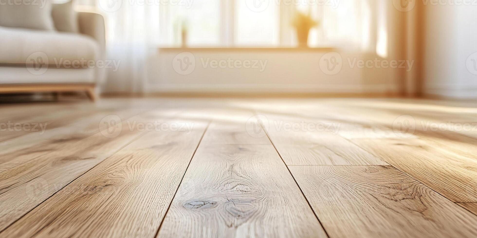 A warm, sunlit room featuring wooden flooring and a cozy sofa, creating an inviting and serene atmosphere. photo