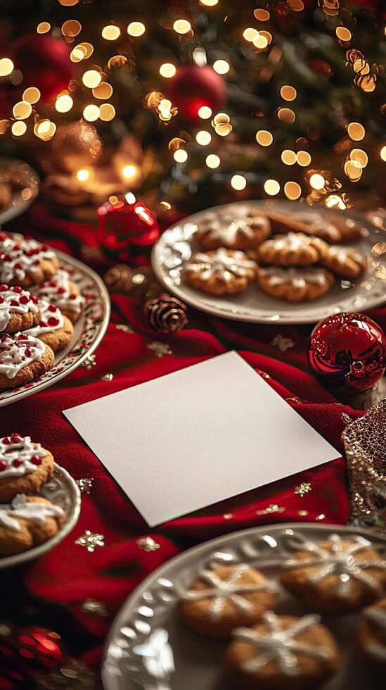 Blank Christmas dinner party card mockup, cozy and inviting photo