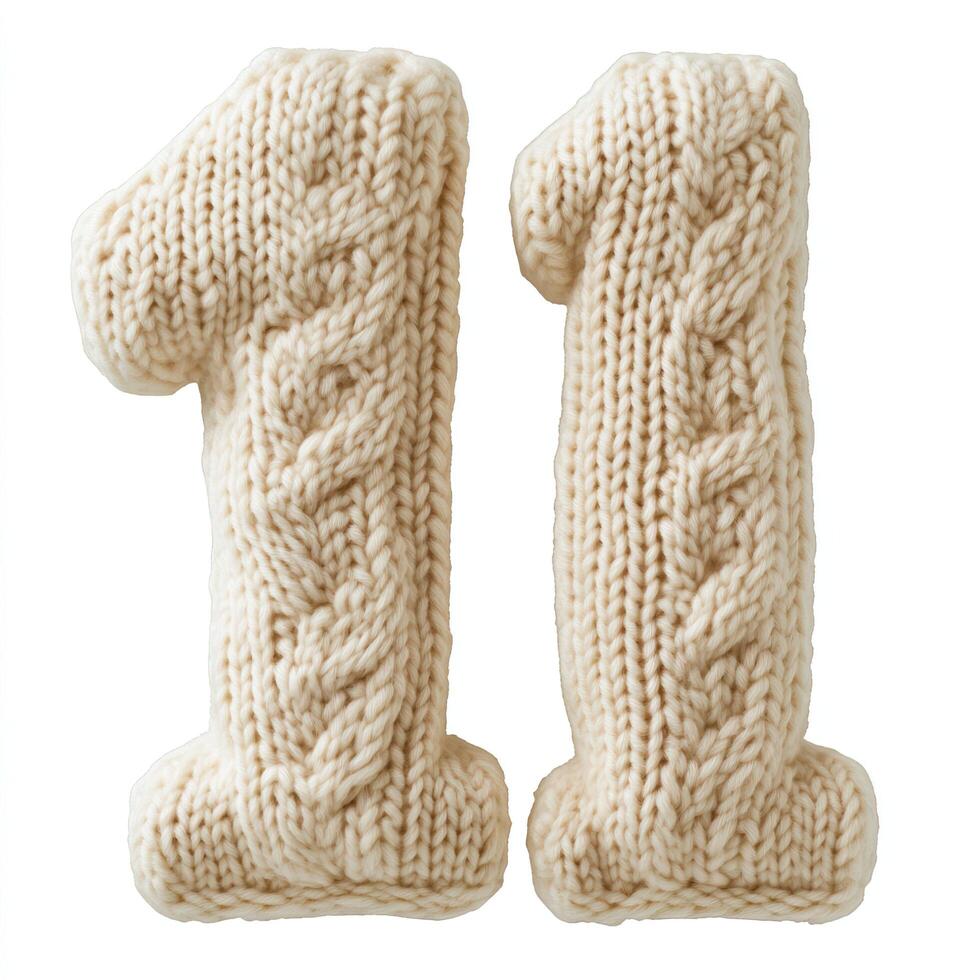Knitted decorative number 11 cozy home decor unique design textile art indoor setting whimsical concept for interior design photo