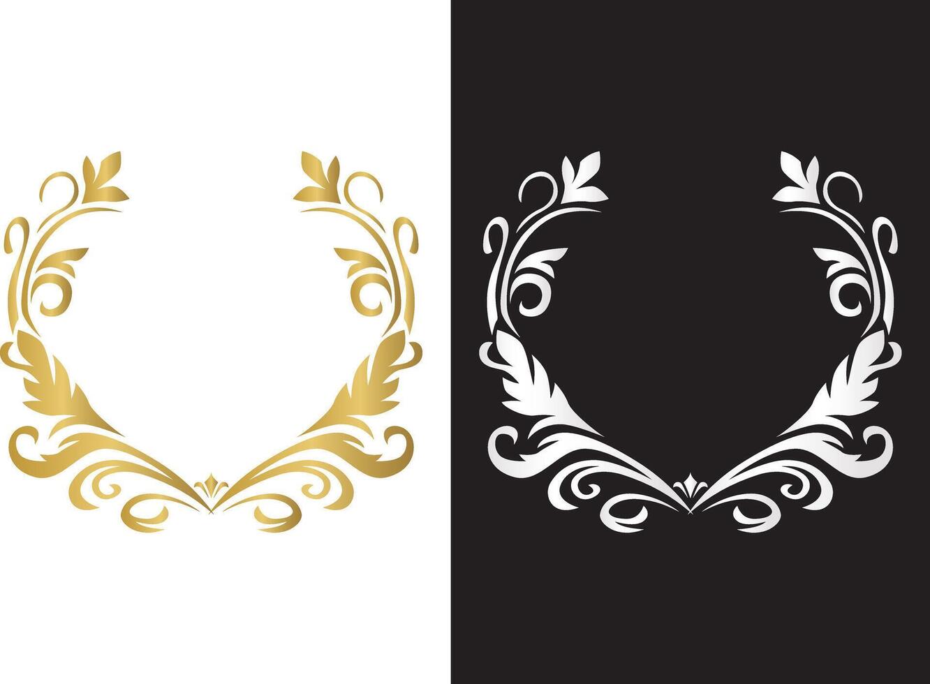 Beautiful decorative shaped laurel with leaves in various shapes, luxury vintage frame icon vector