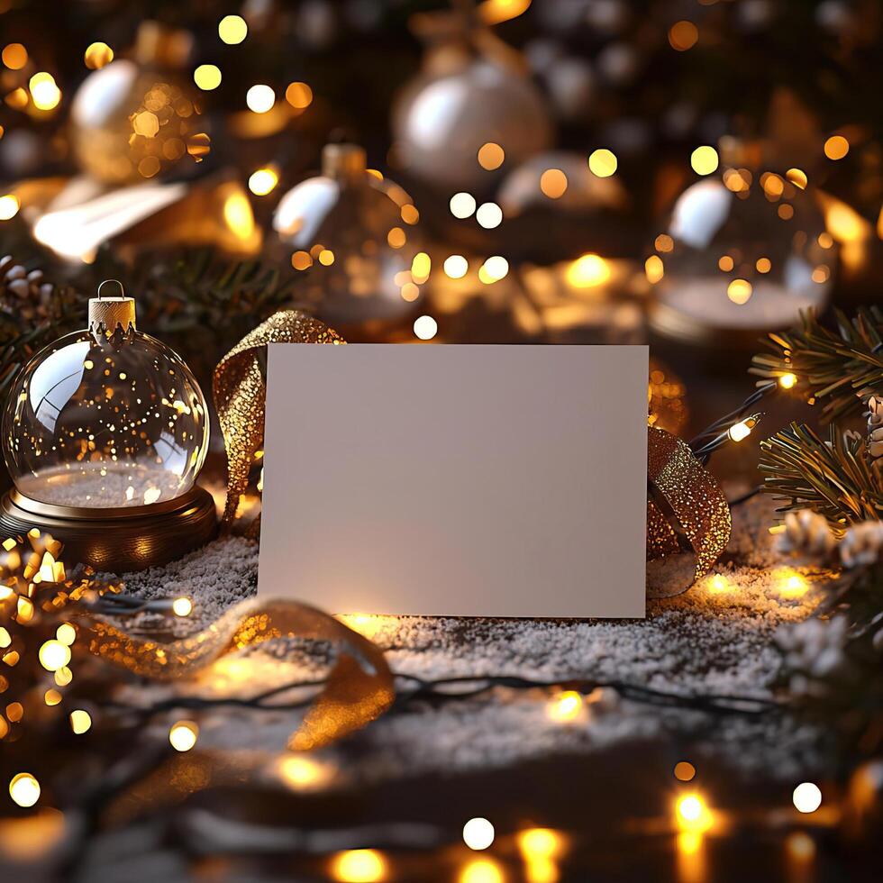 Blank Christmas card mockup, enchanting holiday decor photo