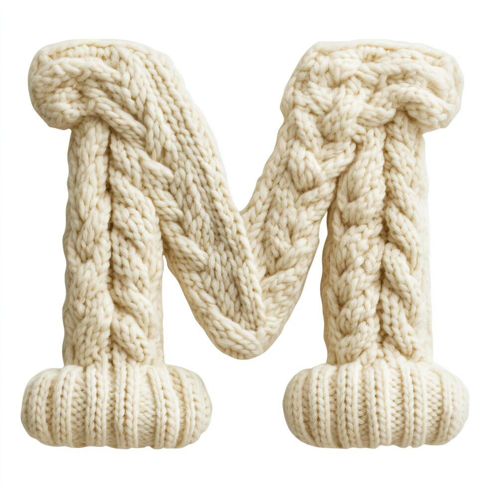 Knitted letter m craft event home studio cozy environment creative viewpoint handmade concept for warm decor photo