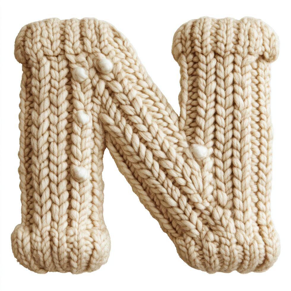 Knitted letter n craft event home studio cozy environment close-up view art and creativity concept photo