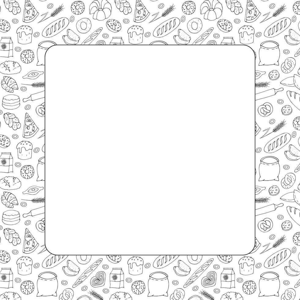Bread frame hand drawn in cartoon style, outline drawing. vector