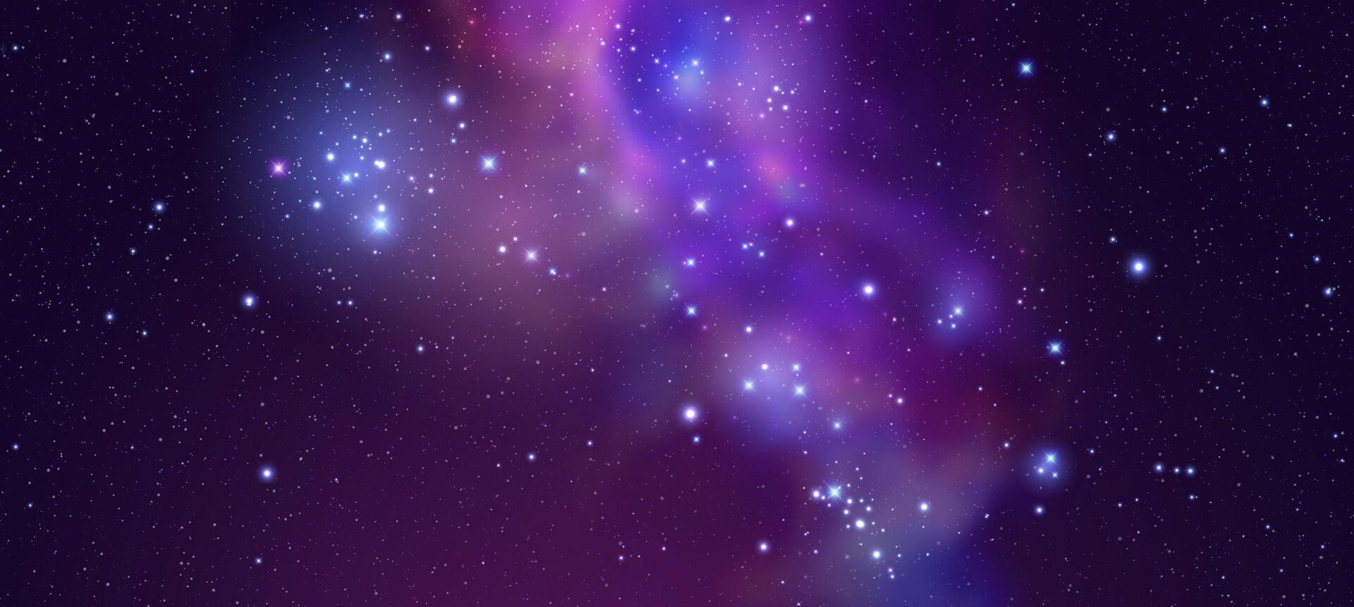 Cosmic Illustration in Vibrant Purple Shades Featuring Clusters of Stars and Deep Space Aesthetic vector