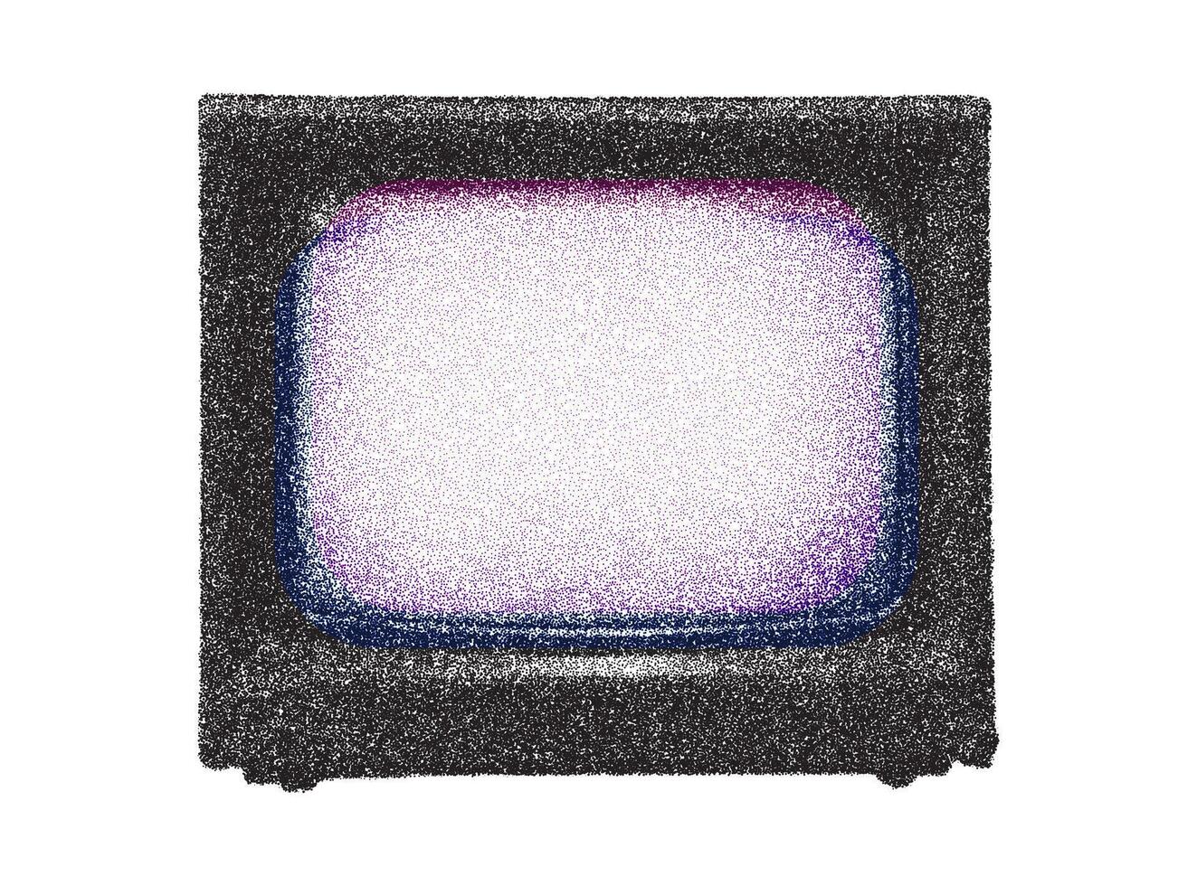 Realistic Dotted Photocopy-Effect Illustration of a Retro TV in Monochrome Halftone Style vector