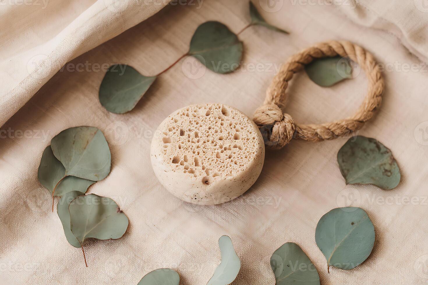 A soap bar with leaves on it photo