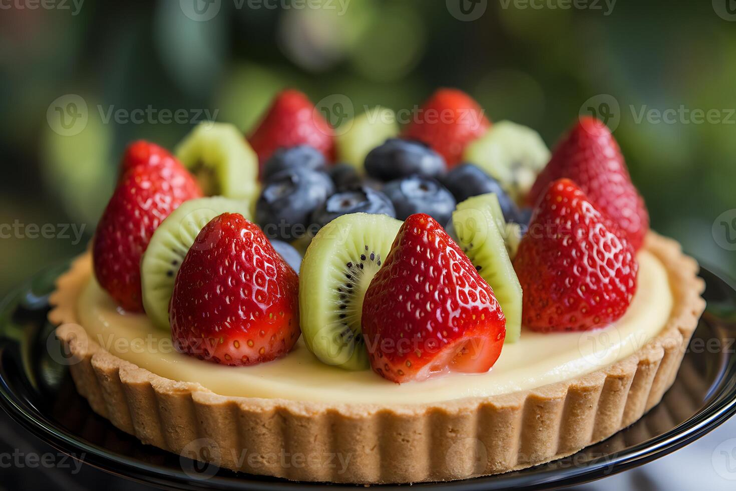 A dessert with fruit on a plate photo