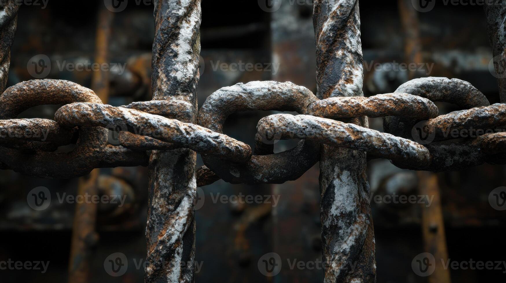 Close-up of Rusted Chain Intertwined with Metal Bars photo