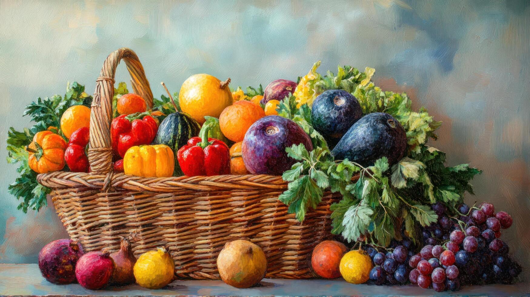 Still Life with Basket of Fruits and Vegetables photo