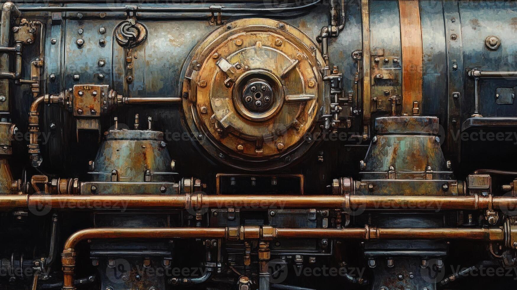 Close-up of a Vintage Steam Locomotive's Engine photo