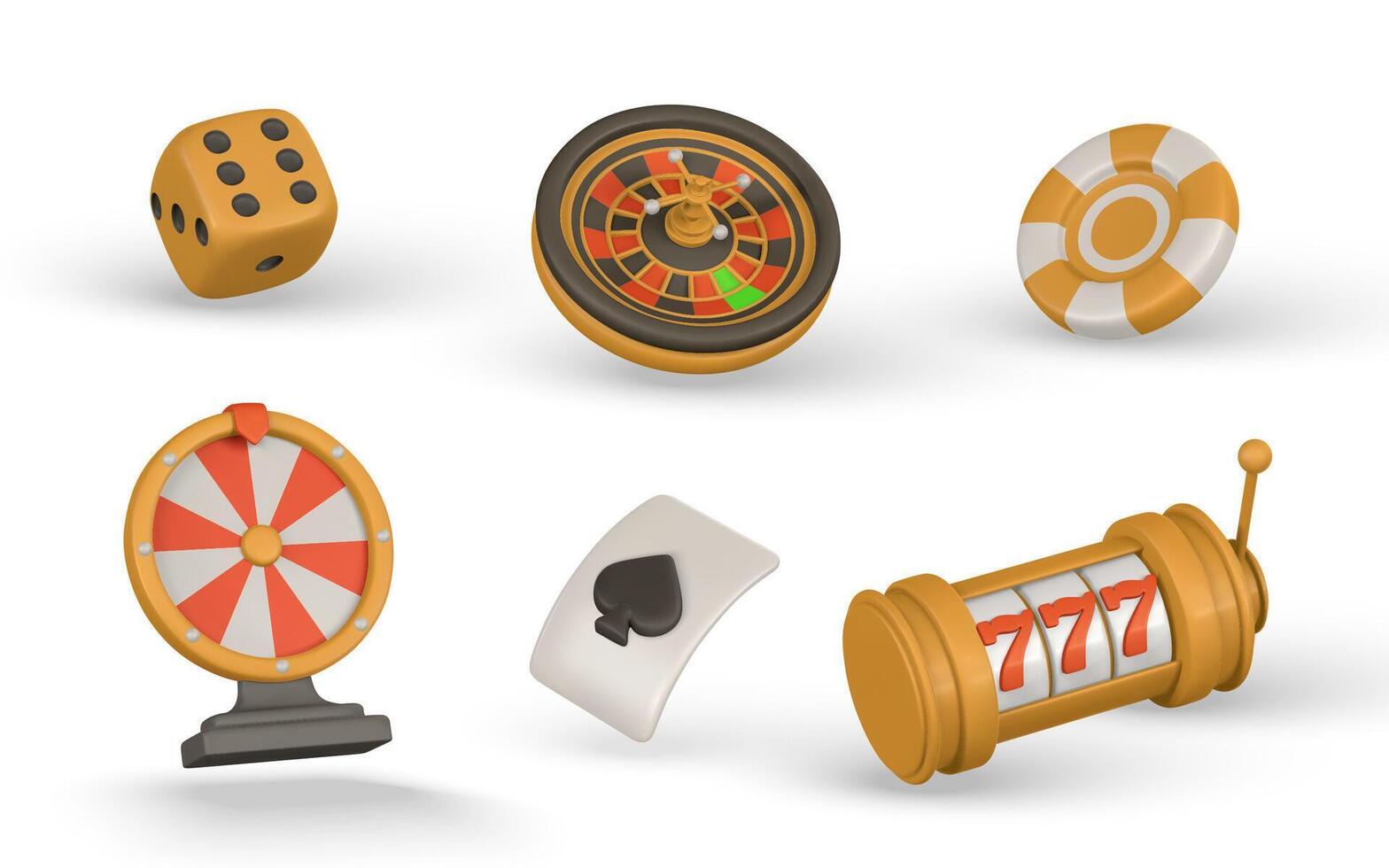 Slot machine, roulette wheel, wheel of fortune, playing cards, poker chips, dice. Gambling concept. illustration vector
