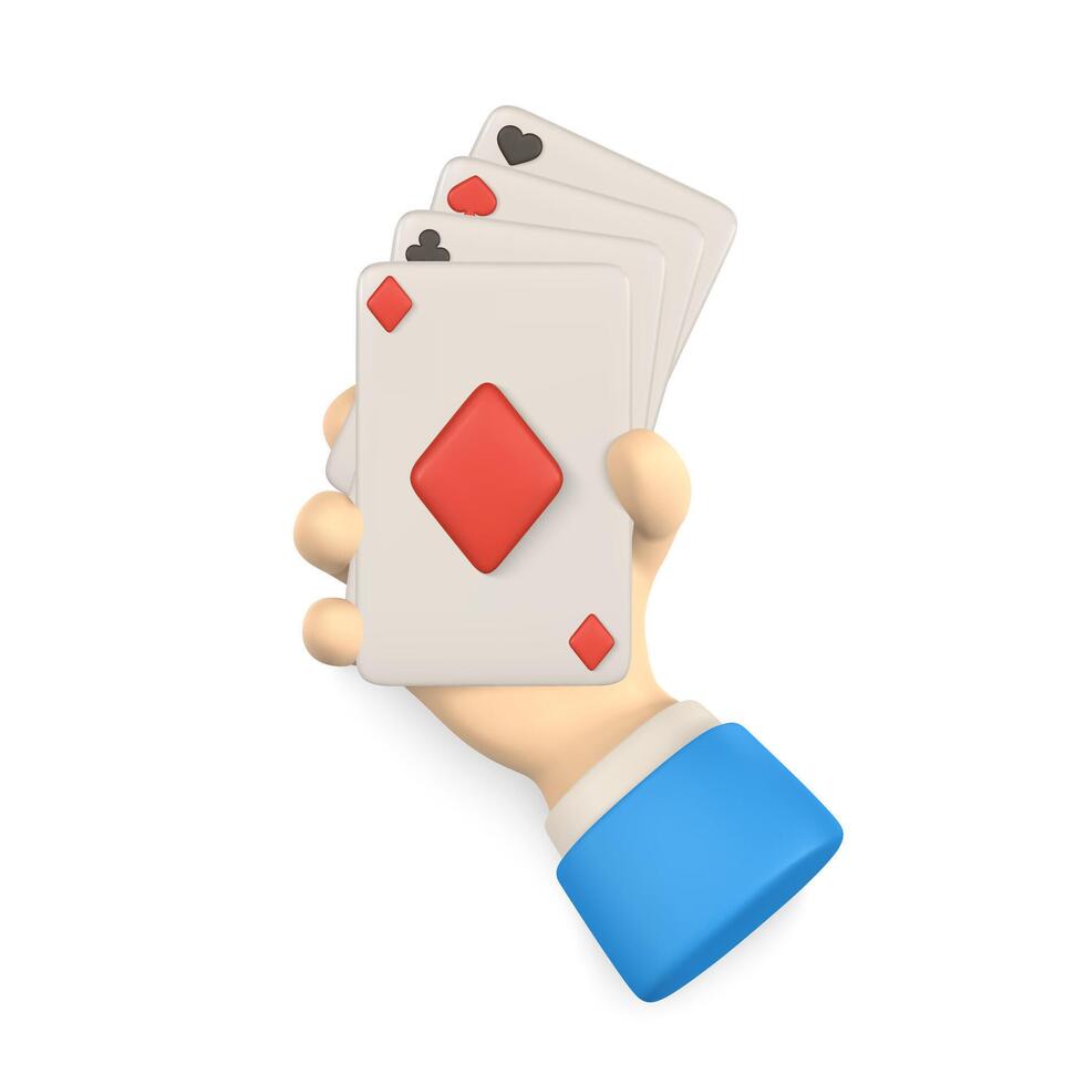 Cartoon hand holding playing cards. Casino player arm. illustration vector