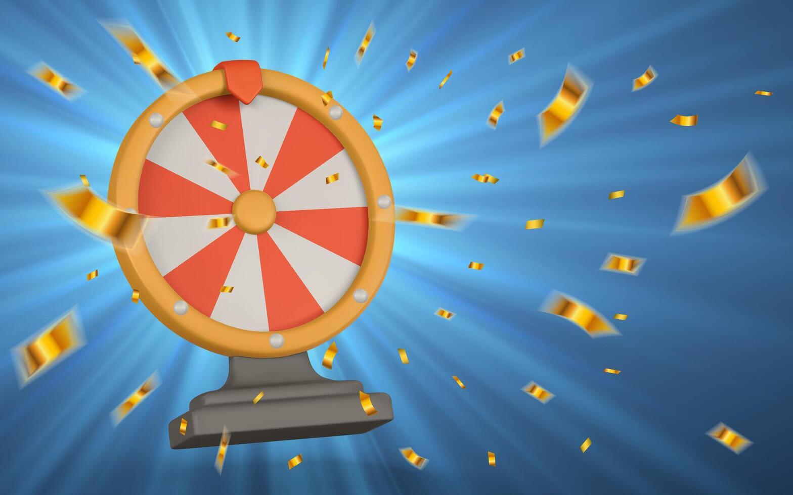 Realistic 3d casino game concept Wheel of fortune with confetti. Gambling concept. illustration vector