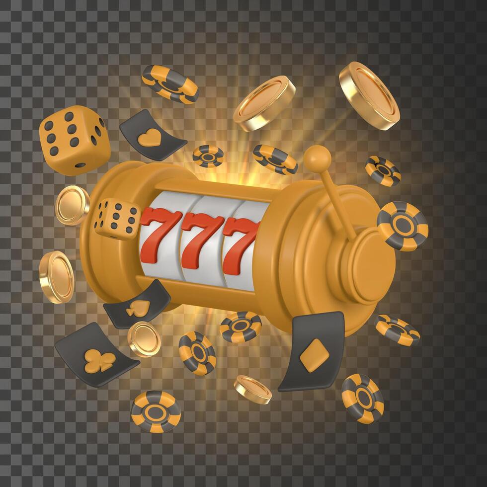 Slot machine, poker chips, dice vector