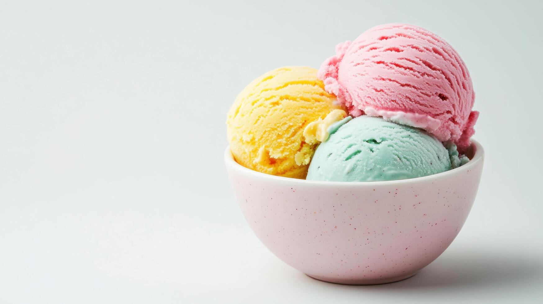 Three Scoops of Ice Cream in a Pink Bowl photo