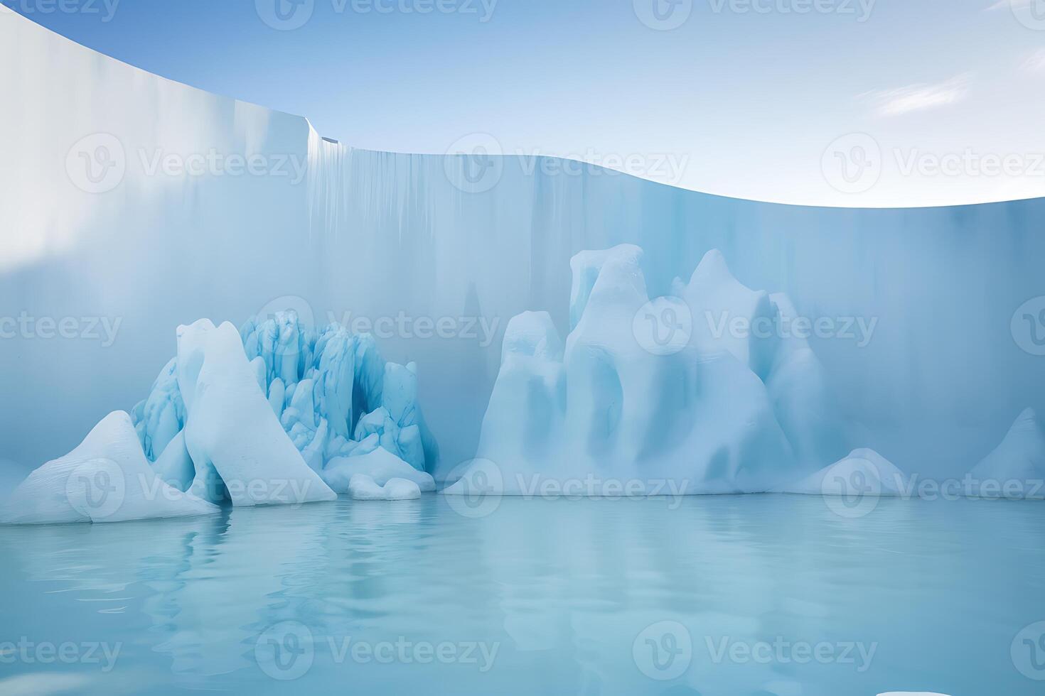 Icebergs in the water with blue sky background photo