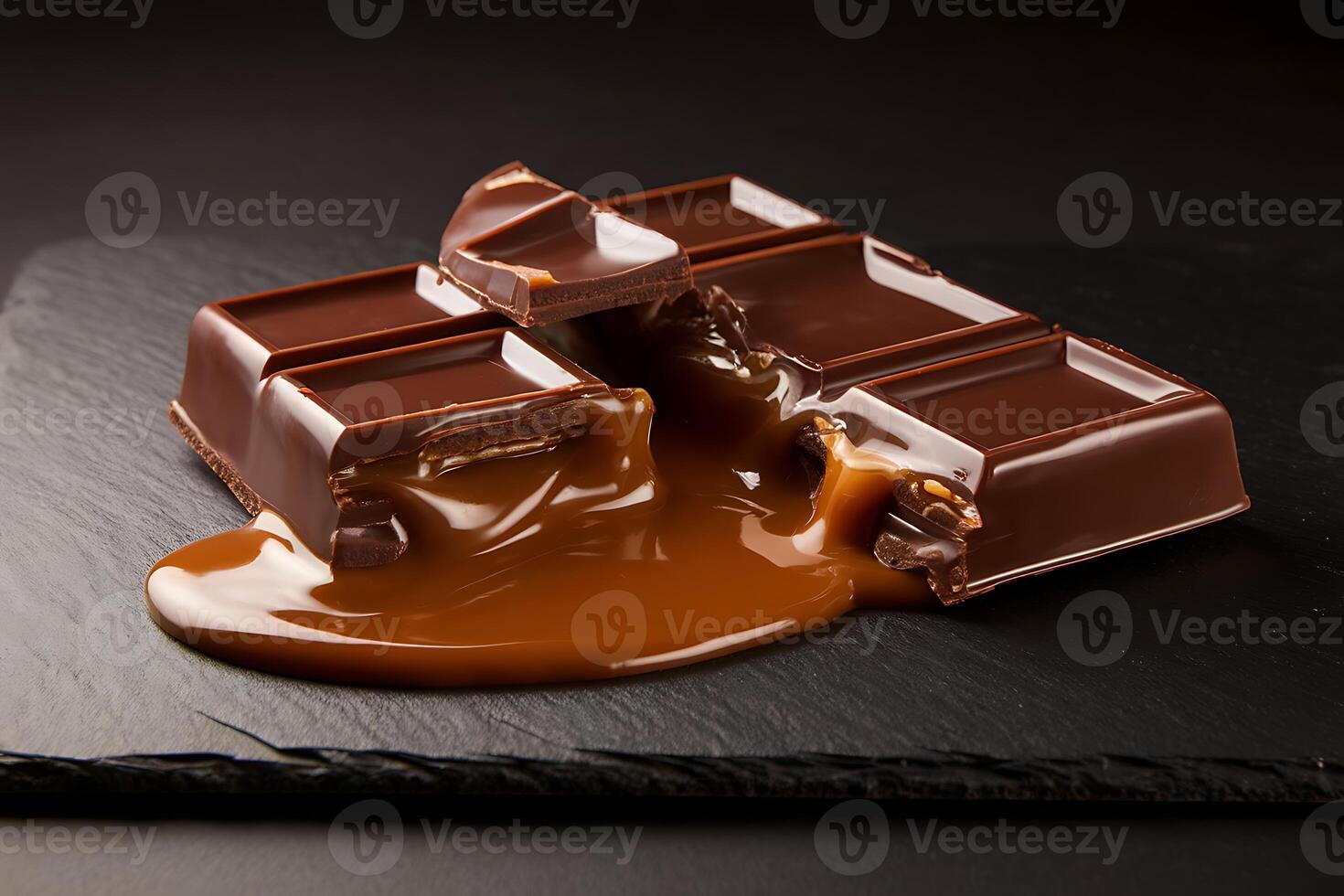Decadent Caramel-Filled Chocolate Bar Melts on Slate photo