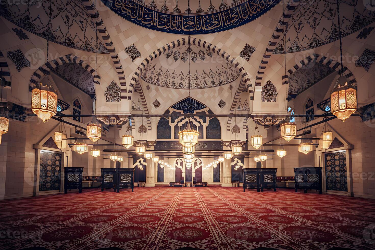 Magnificent Interior of a Grand Mosque with Intricate Details photo