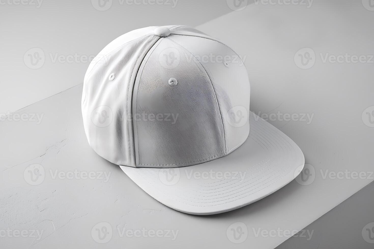 A Plain White Snapback Cap on a Neutral Background photo