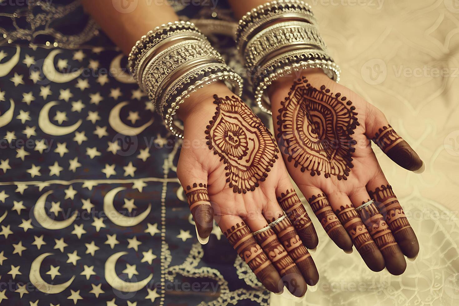 Intricate Mehndi Designs Adorn Elegant Silver Bangles photo
