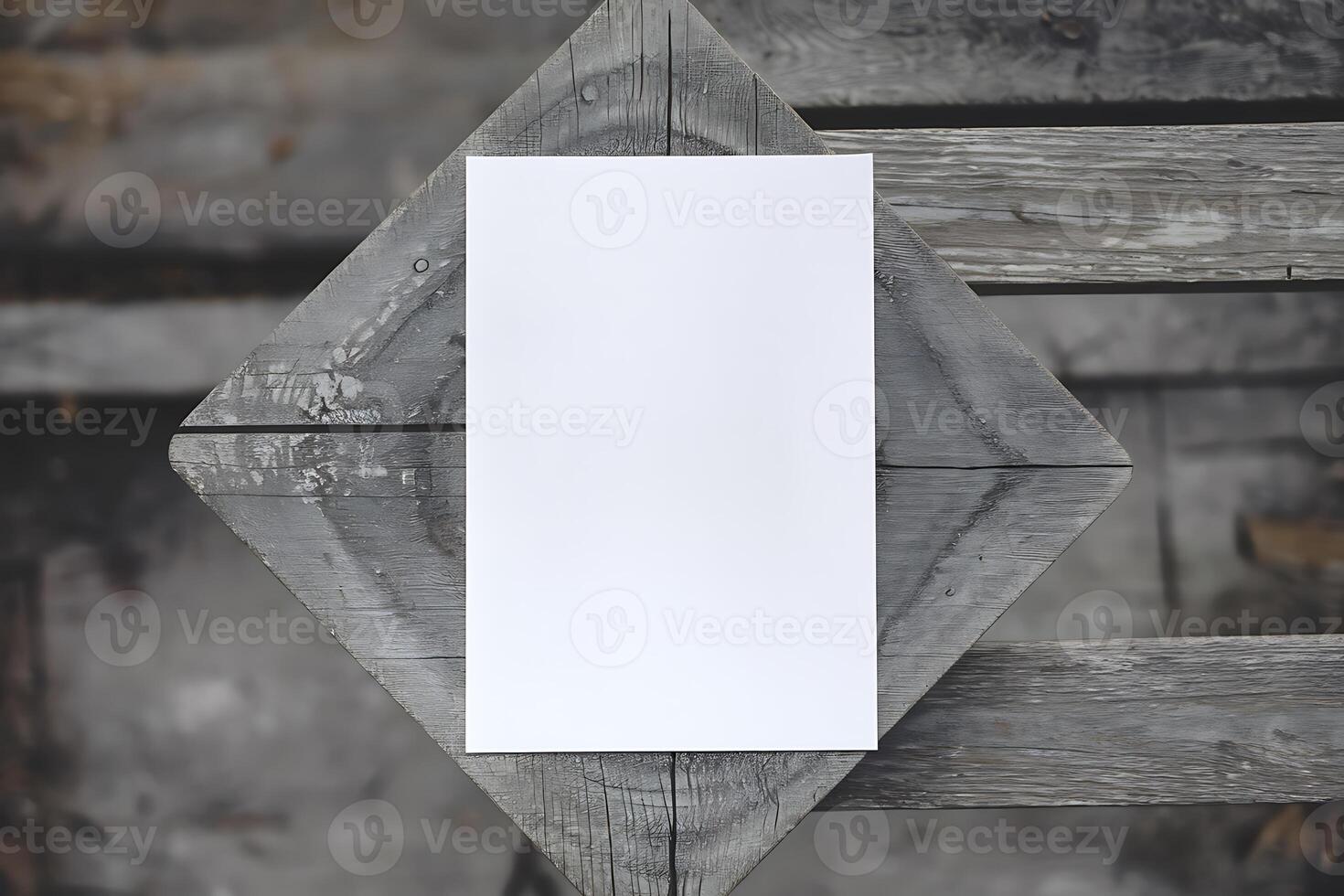 Blank White Paper Mockup on Rustic Wooden Table photo