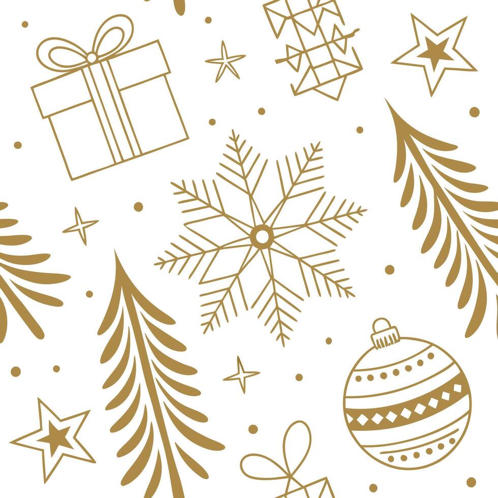 Christmas seamless pattern with gold and white elements vector