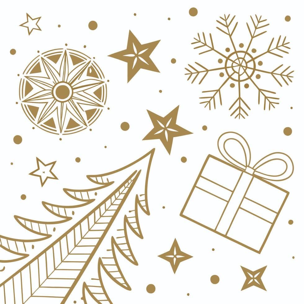 Christmas tree, snowflakes, gifts and stars on a white background vector
