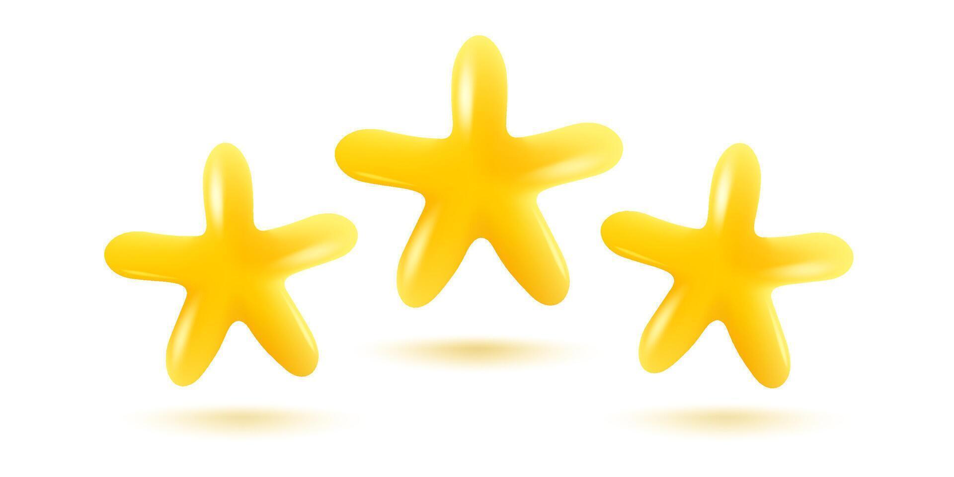 Icon of yellow stars in realistic 3D style. Achievements for games or customer rating feedback of website. Illustration of stars in kawaii style. vector