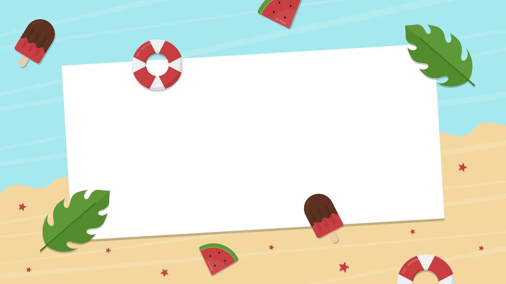 Horizontal background illustration with copy space on piece of blank paper. Beach illustration with blank paper for text vector