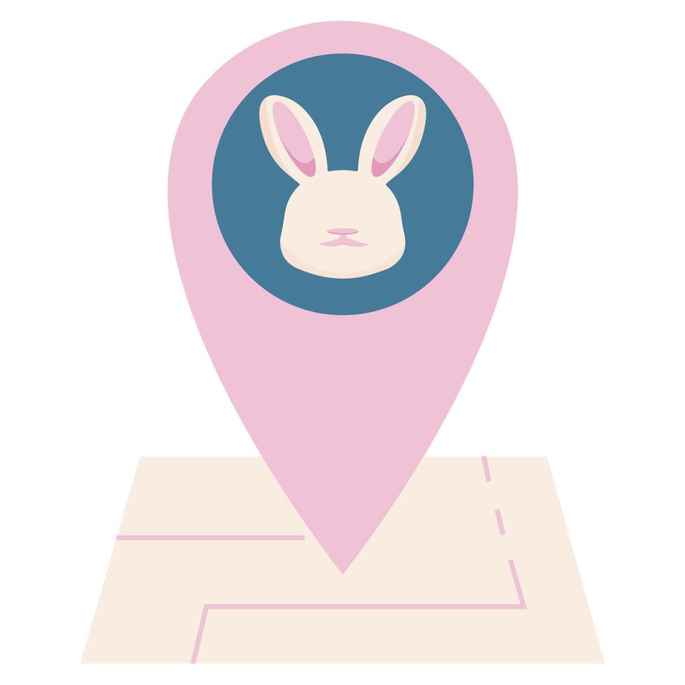 colored rabbit icon with a map marker showing the rabbit's location vector