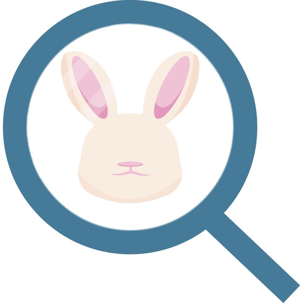 colored icon of an Easter bunny in a magnifying glass, symbolizing an internet or catalog search vector