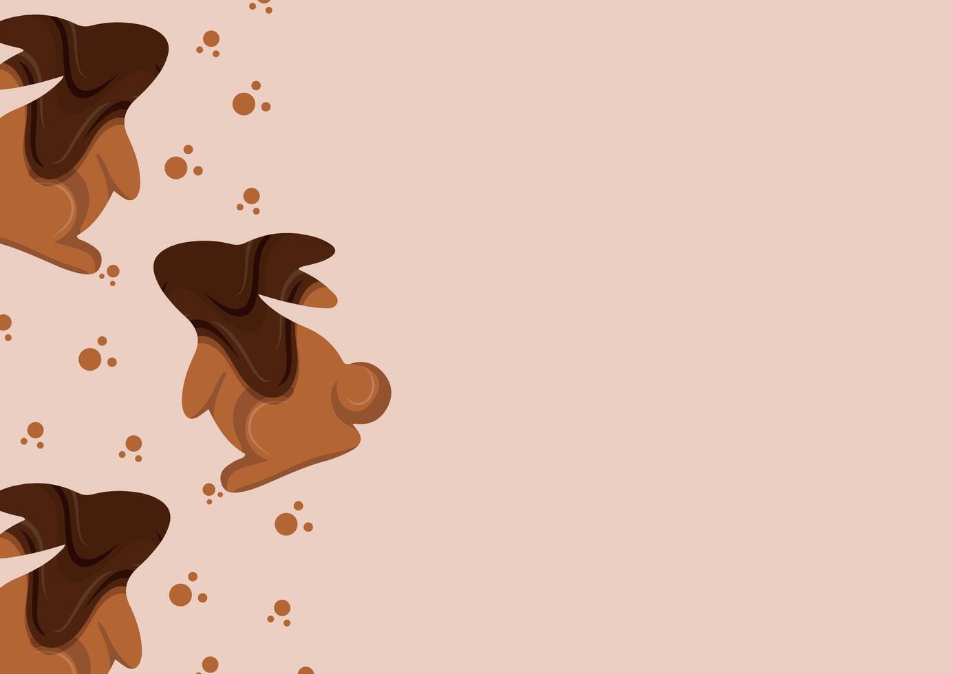 poster with gingerbread cookies in the shape of a rabbit standing on its hind legs and looking up with crumbs and covered in dark chocolate on a brown background, for Easter decorations and background vector