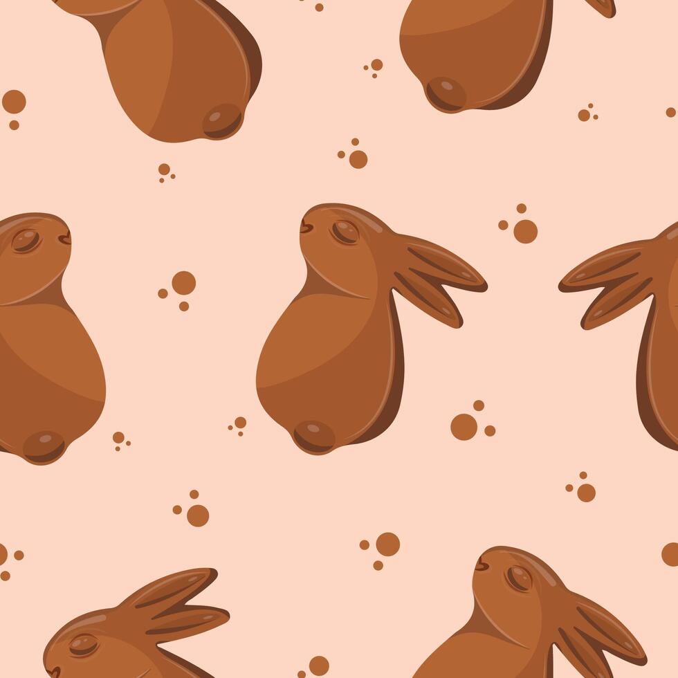 seamless pattern with gingerbread cookies in the shape of a rabbit with small ears and a round tail on a brown background, for various Easter decorations vector