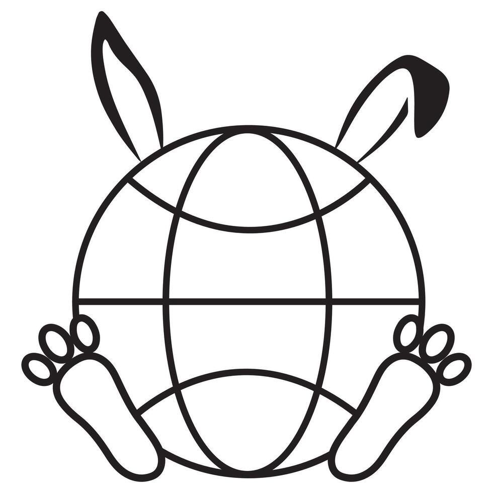 black icon of an Easter bunny with a planet representing global search or network access vector