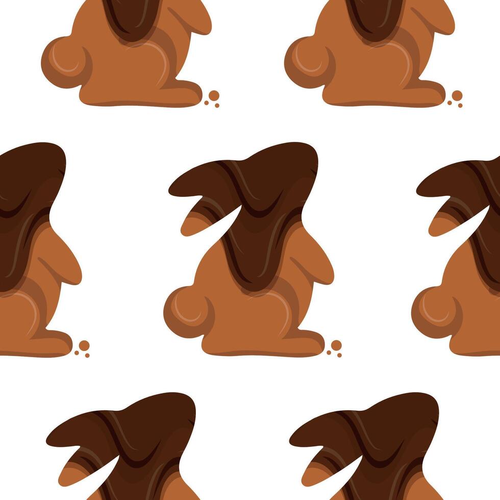 pattern with gingerbread cookies in the shape of a rabbit standing on its hind legs and looking up with crumbs and covered in dark chocolate next to it, for Easter decorations and backgrounds vector