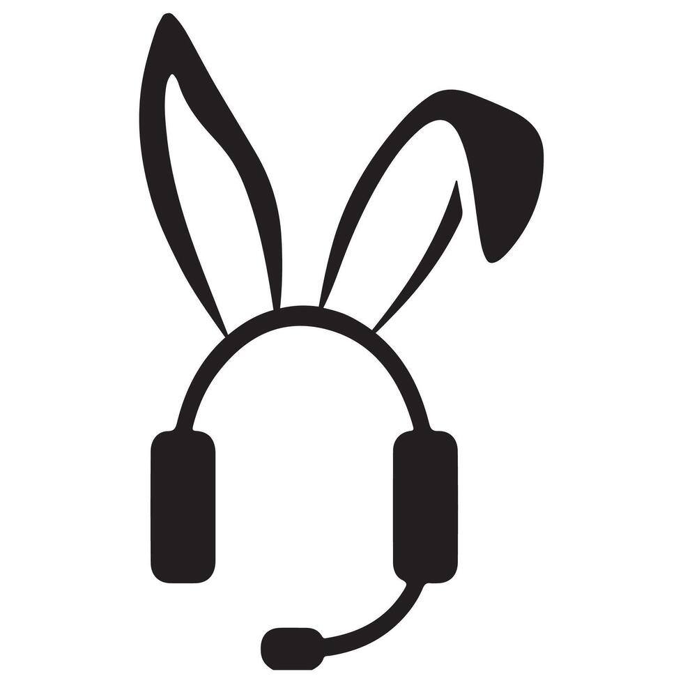 black icon of headphones with a microphone with rabbit ears which means support service vector