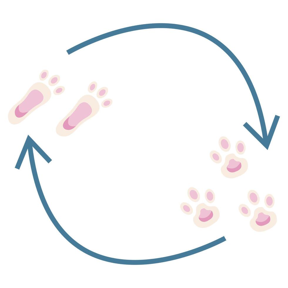 colored icon of various rabbit's feet with lines that show the cyclical nature of a process or something else vector