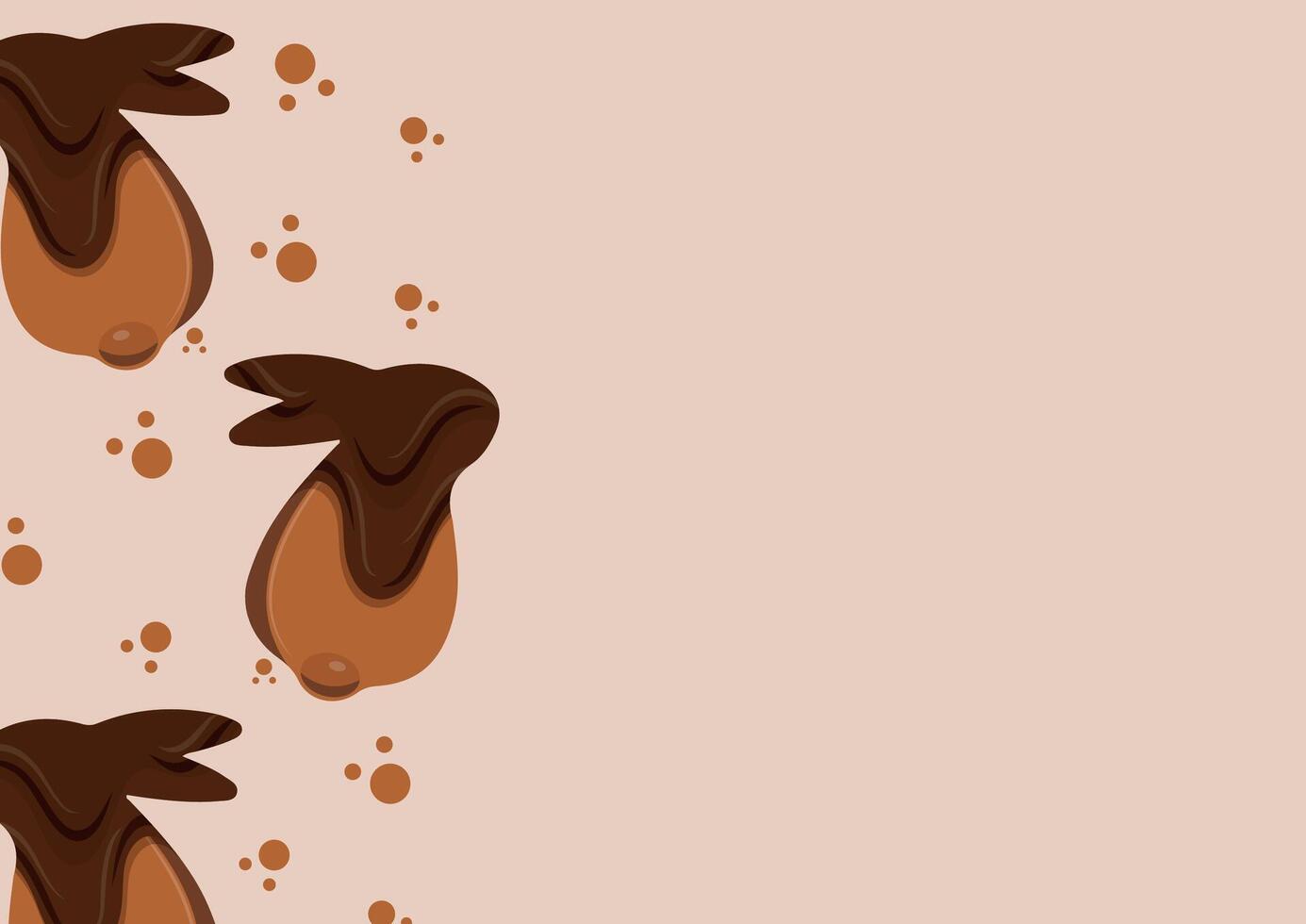 poster with gingerbread cookies in the shape of a rabbit with small ears and a round tail and covered in dark chocolate on a brown background, for various Easter decorations vector