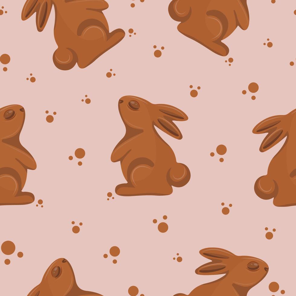 seamless pattern with gingerbread cookies in the shape of a rabbit standing on its hind legs and looking up with crumbs on a brown background, for Easter decorations and backgrounds vector