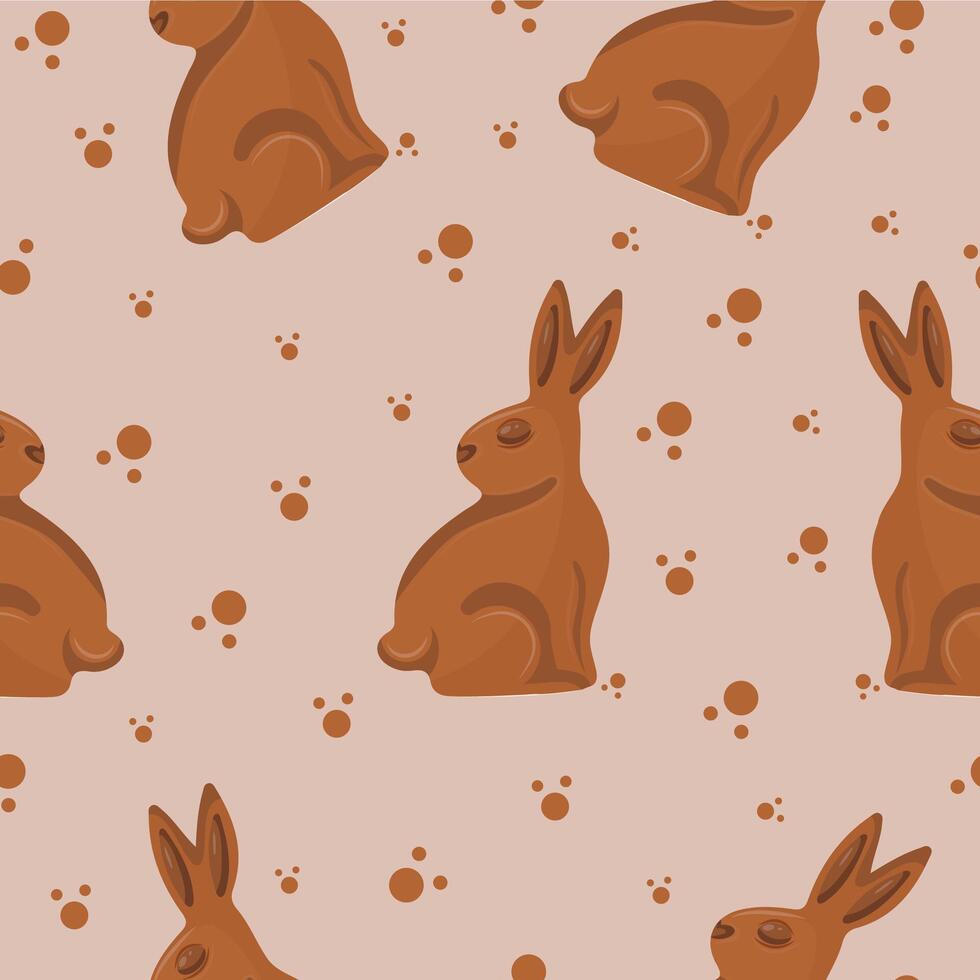 seamless pattern with gingerbread cookies in the shape of a rabbit with big ears sitting and crumbs on a brown background, for various Easter designs vector