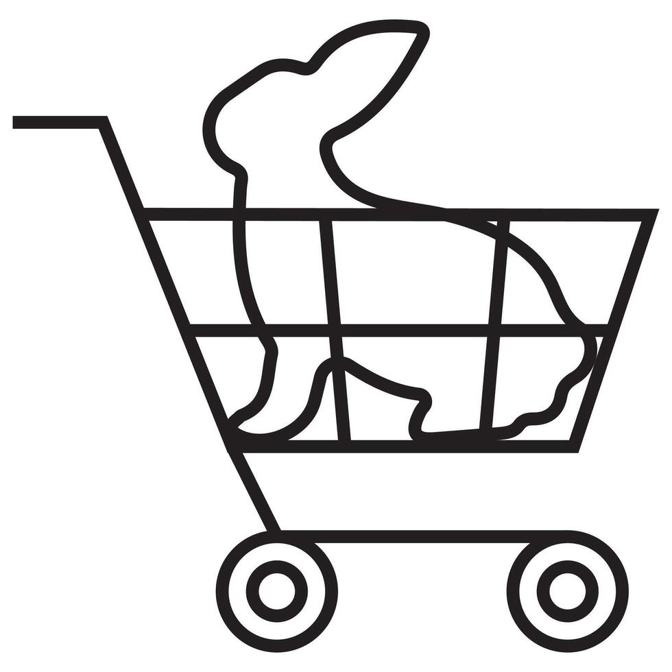 black icon of a rabbit sitting in a supermarket cart, meaning Easter shopping or online shopping vector