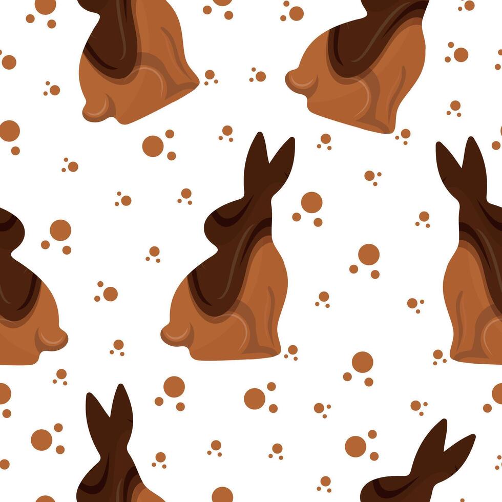 seamless pattern with gingerbread cookies in the shape of a rabbit with big ears sitting and covered in dark chocolate crumbs, for various Easter designs vector