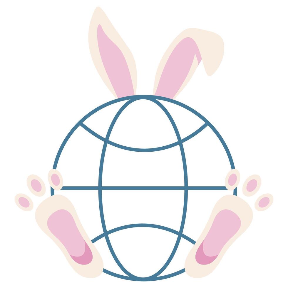 colored icon of an Easter bunny with a planet representing global search or network access vector